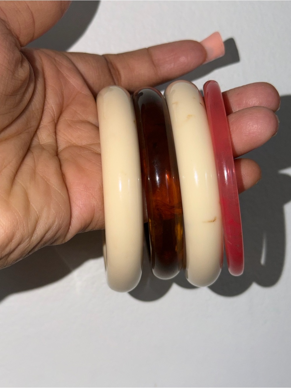 Cream, Tortoiseshell & Pink Resin Bangle Bracelet Set